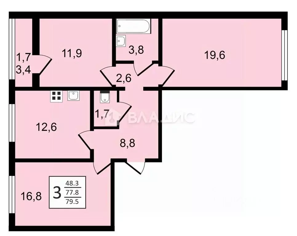 3-к кв. Воронежская область, Воронеж ул. Пескова, 6 (79.4 м) - Фото 2
