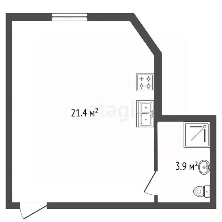 Студия Санкт-Петербург ул. Большая Зеленина, 29 (25.3 м) - Фото 2
