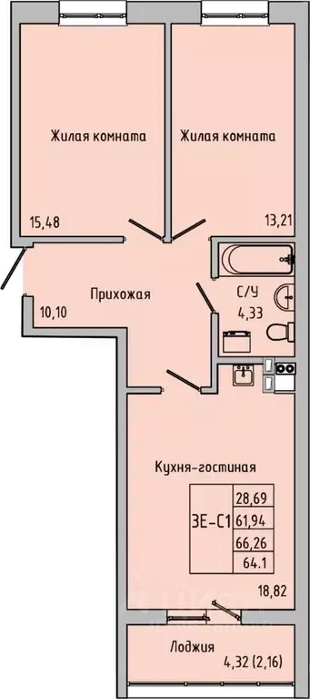 3-к кв. Ростовская область, Батайск ул. Луначарского, 180А (64.1 м) - Фото 1