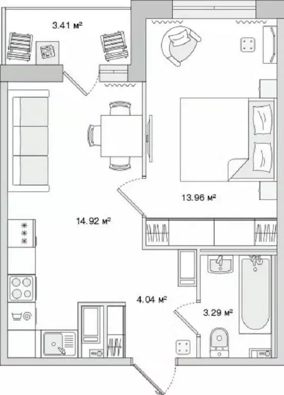 Квартира, 1 комната, 39.61 м - Фото 0