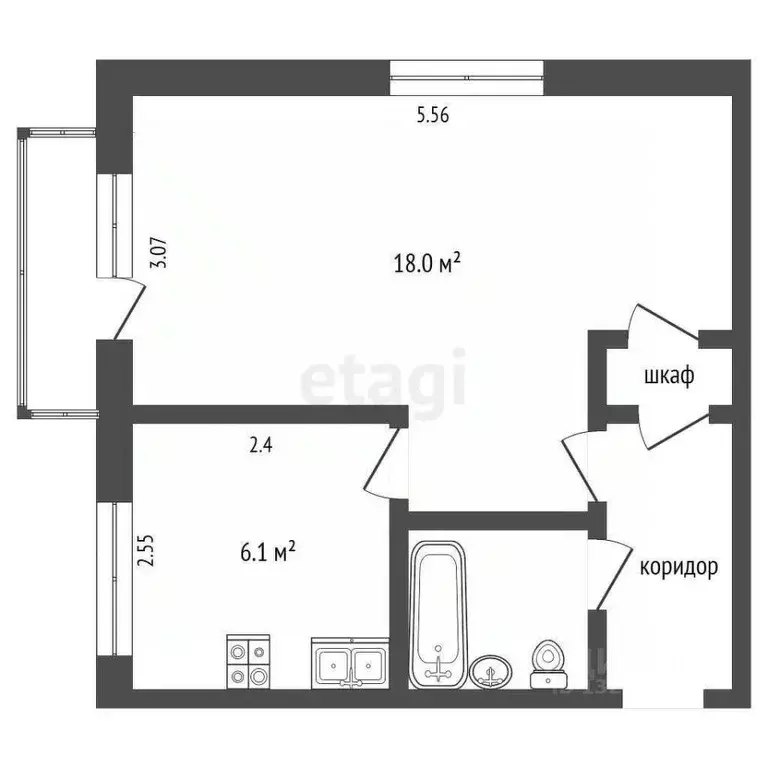 1-к кв. Вологодская область, Череповец ул. Ленина, 141 (30.4 м) - Фото 2