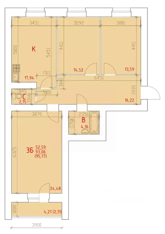 3-к кв. Вологодская область, Череповец 109-й мкр,  (95.17 м) - Фото 0