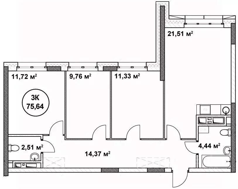 3-к кв. Нижегородская область, Нижний Новгород ул. Родионова (75.64 м) - Фото 1
