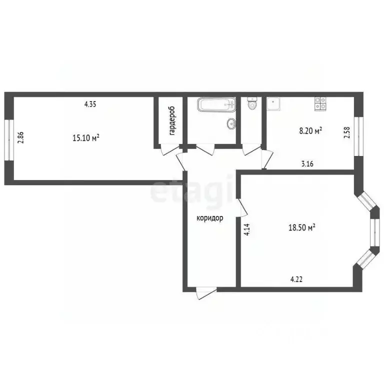 2-к кв. Ямало-Ненецкий АО, Новый Уренгой Юбилейный мкр, 5/1 (57.5 м) - Фото 2