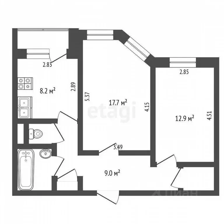 2-к кв. Ямало-Ненецкий АО, Надым наб. Имени С.А. Оруджева, 18 (54.0 м) - Фото 0