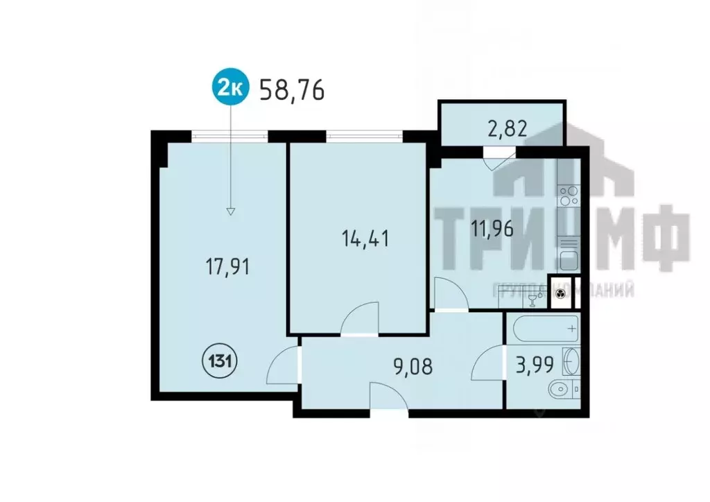 2-к кв. Нижегородская область, Кстово ул. Сутырина, 9 (58.76 м) - Фото 1