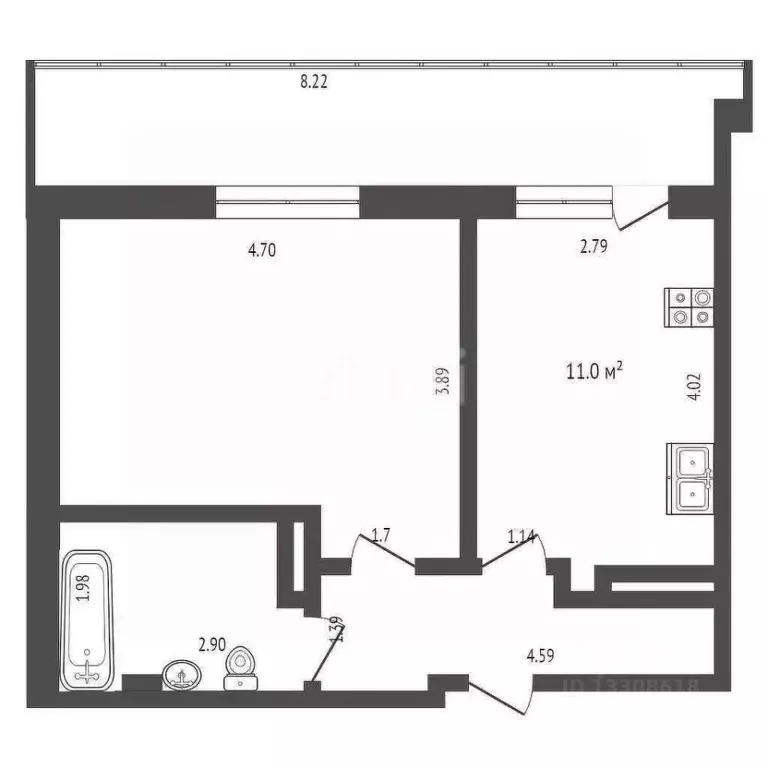 Студия Омская область, Омск Пригородная ул., 23к1 (38.0 м) - Фото 1