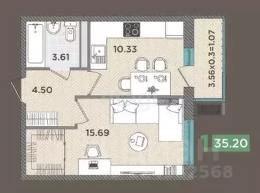 1-к кв. Краснодарский край, Темрюк Дальняя ул., 30 (35.2 м) - Фото 2