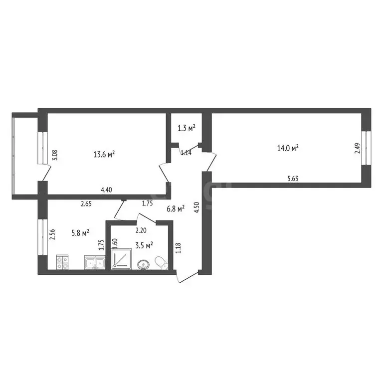 2-комнатная квартира: Котлас, улица Кузнецова, 6 (45 м) - Фото 1