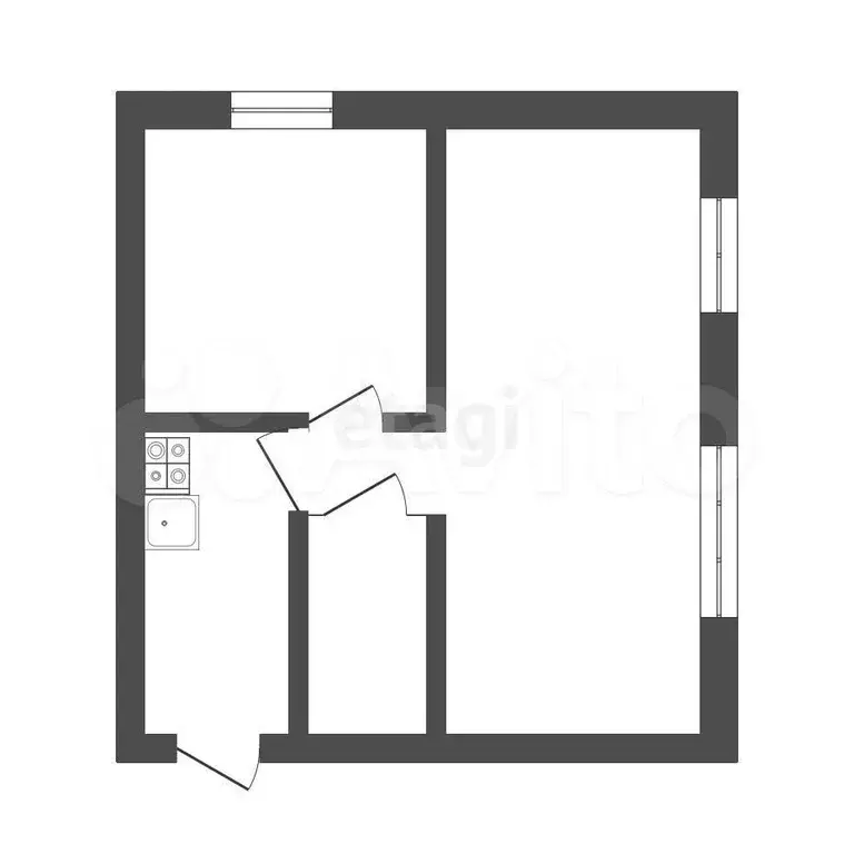 2-к. квартира, 30 м, 2/2 эт. - Фото 0