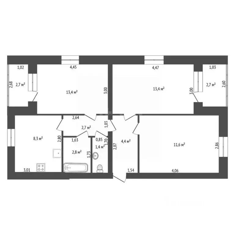 3-к кв. Башкортостан, с. Буздяк ул. Уртакульская, 26/1 (58.0 м) - Фото 2