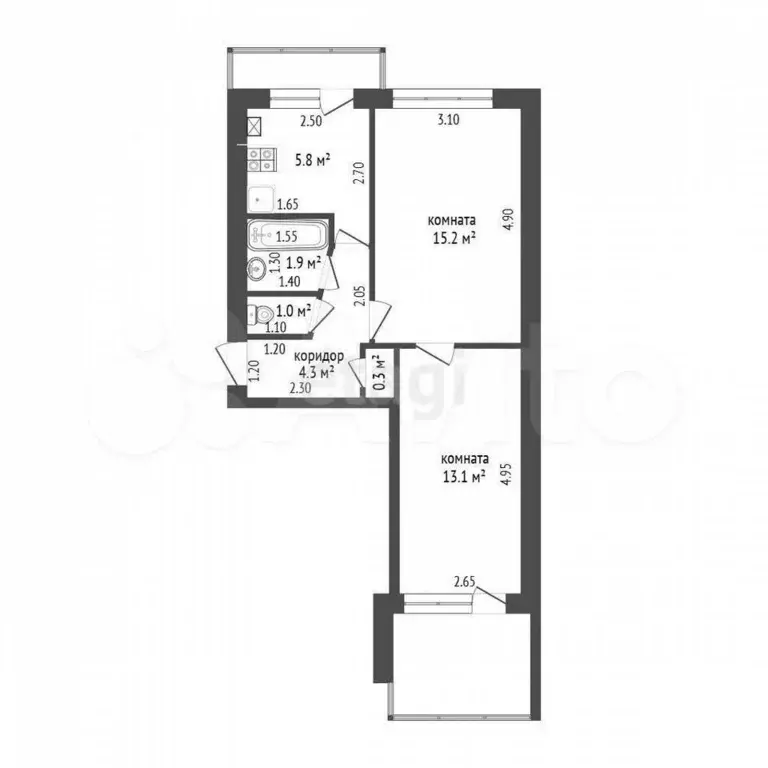 2-к. квартира, 41,6 м, 5/5 эт. - Фото 1