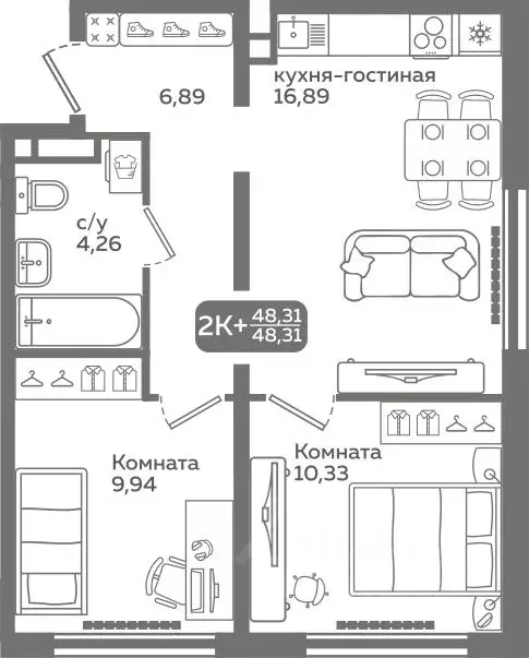 2-к кв. Тюменская область, Тюмень ул. Заполярная, 9/2 (48.31 м) - Фото 0