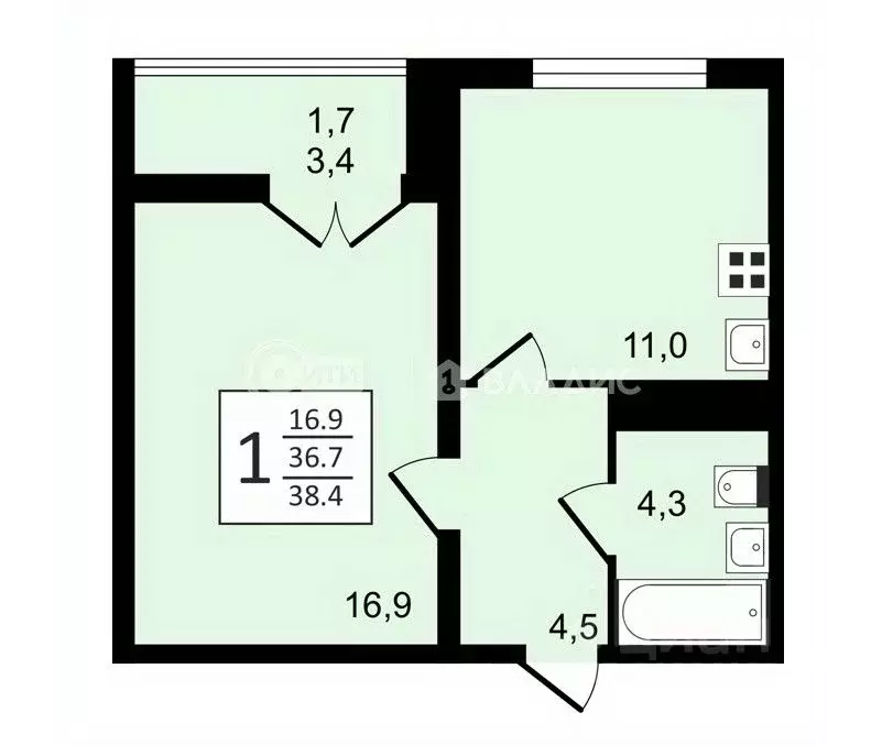 1-к кв. Воронежская область, Воронеж ул. Шишкова, 140Б/25 (38.4 м) - Фото 0