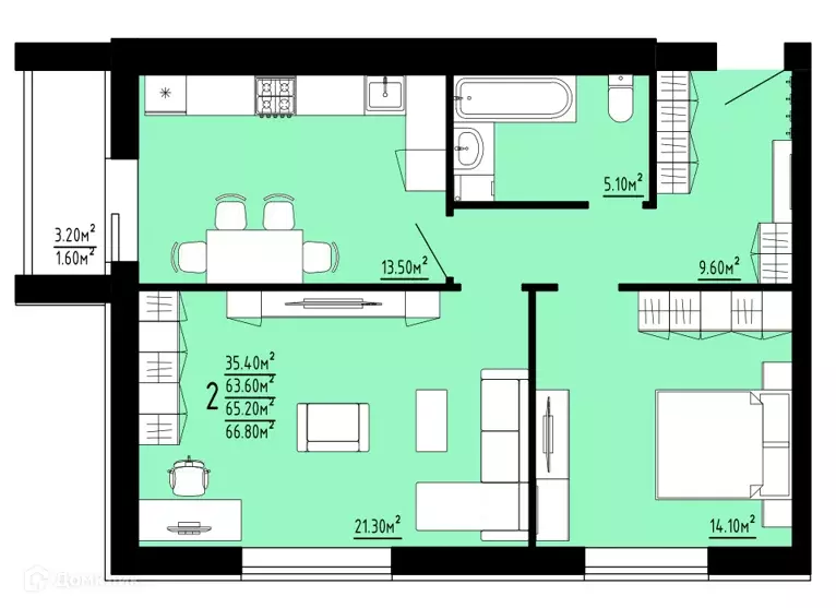 Продаётся 2-к квартира, 65.2 м - Фото 0