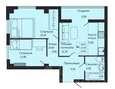 3-к кв. Ростовская область, Батайск  (65.88 м) - Фото 0