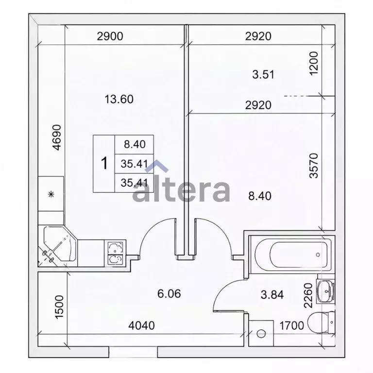 1-к кв. Татарстан, Казань ул. Азата Аббасова, 23 (35.1 м) - Фото 2