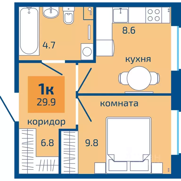 1-к кв. Пермский край, Пермь ул. Старшего Лейтенанта Гачегова, 1 (29.9 ... - Фото 0