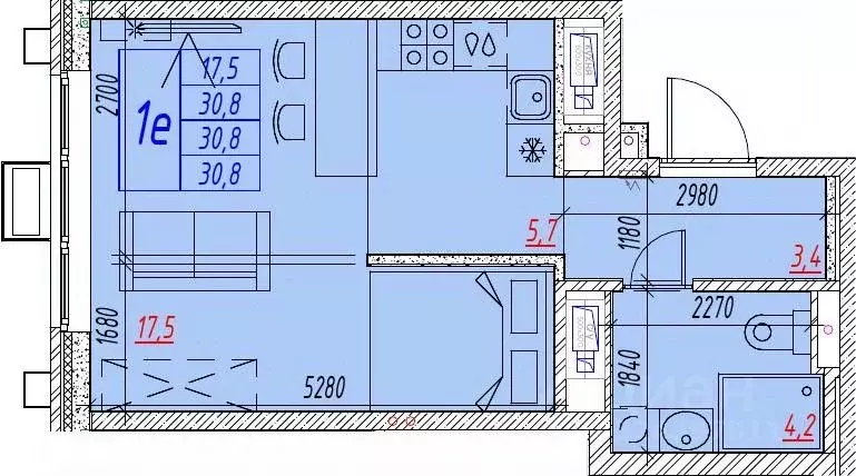 1-к кв. Астраханская область, Астрахань ул. Бэра, 29 (30.8 м) - Фото 1
