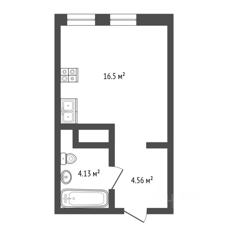 Студия Тюменская область, Тюмень ул. Новоселов, 105 (25.2 м) - Фото 2