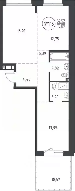 2-к кв. Иркутская область, Иркутск ул. Эдуара Дьяконова, 10 (72.47 м) - Фото 0