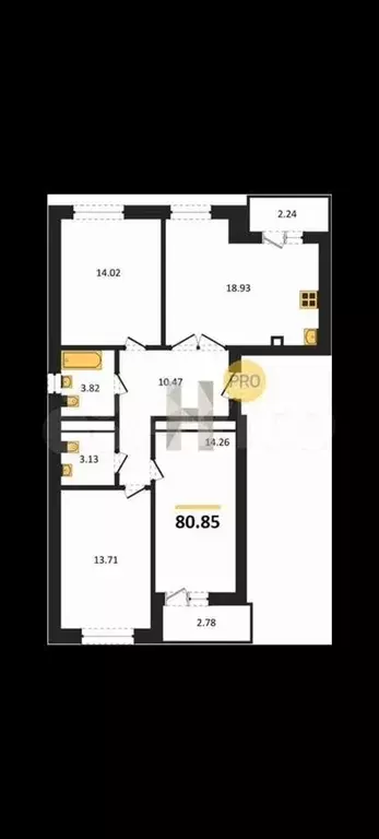 3-к. квартира, 83,4 м, 2/9 эт. - Фото 1