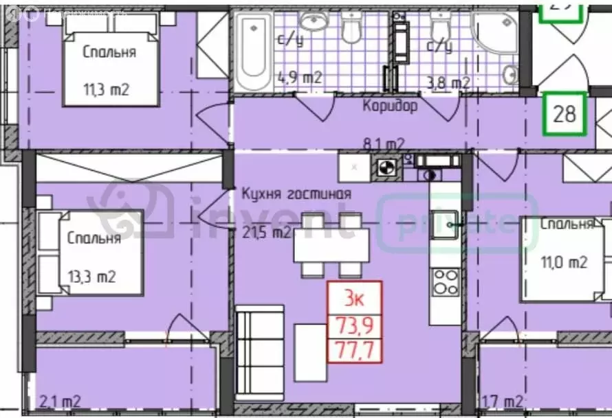 3-комнатная квартира: Гурьевск, Лазурная улица, 18 (77.7 м) - Фото 1