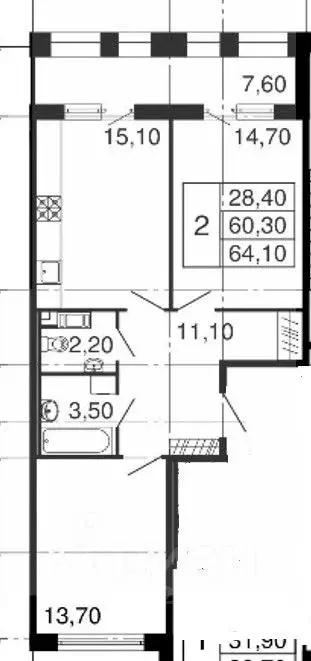 2-к кв. Санкт-Петербург Манчестерская ул., 5к1 (60.3 м) - Фото 1