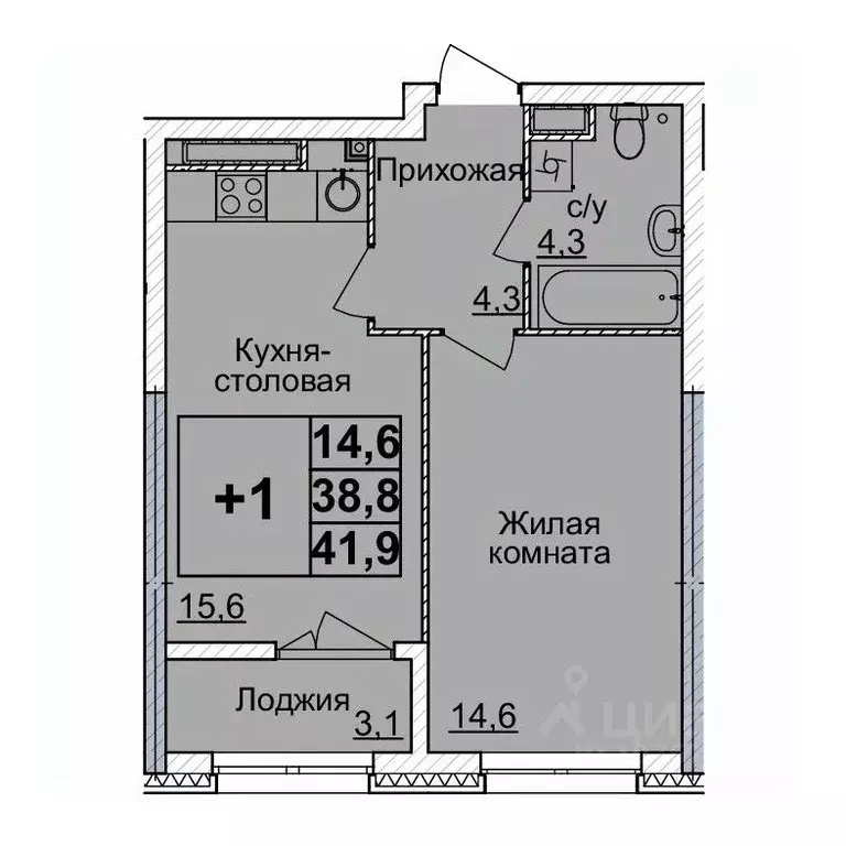 1-к кв. Нижегородская область, Нижний Новгород ул. Родионова, 31 (41.0 ... - Фото 1