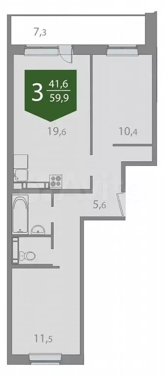 3-к. квартира, 60 м, 13/17 эт. - Фото 0