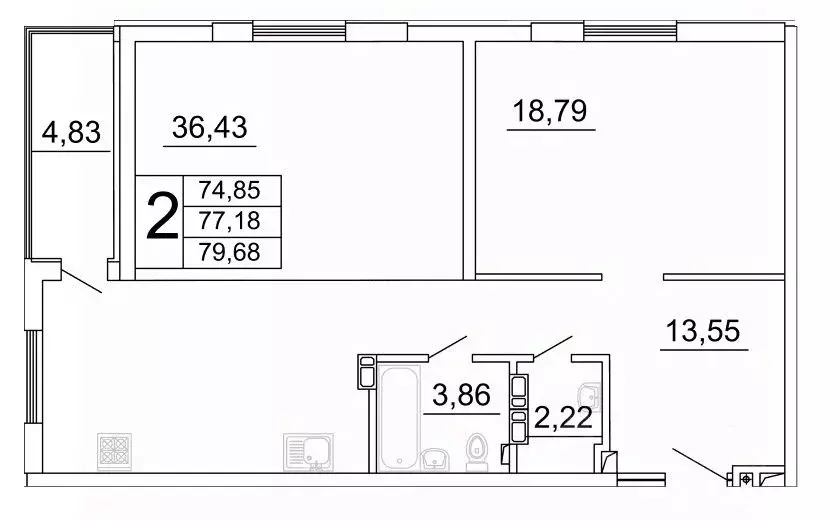 2-к кв. Самарская область, Самара ул. Дыбенко, 5 (79.68 м) - Фото 1
