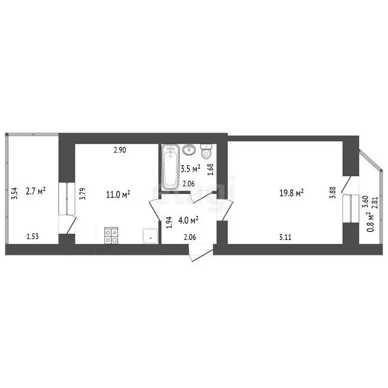 1-комнатная квартира: Набережные Челны, 65-й комплекс, 1 (39 м) - Фото 1