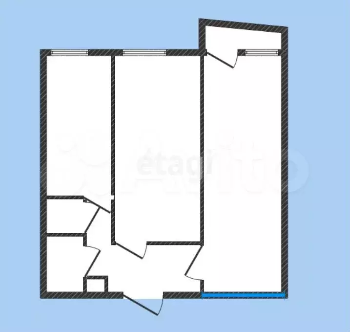 2-к. квартира, 53,5 м, 5/5 эт. - Фото 0