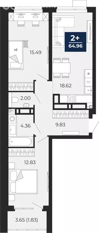 2-комнатная квартира: Тюмень, Арктическая улица, 12 (66.78 м) - Фото 1