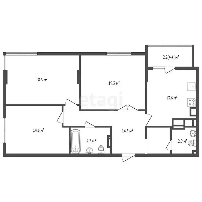 3-комнатная квартира: Калининград, Красносельская улица, 82к1 (92.6 м) - Фото 0