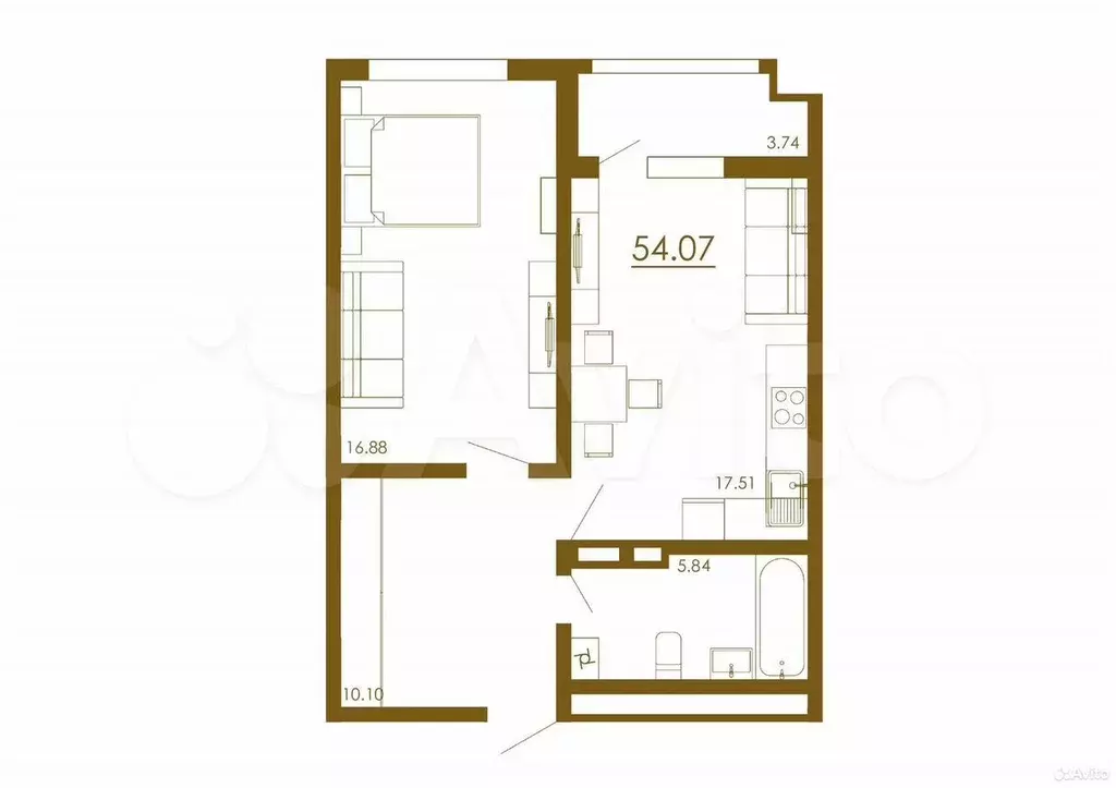 2-к. квартира, 54,1 м, 13/13 эт. - Фото 1