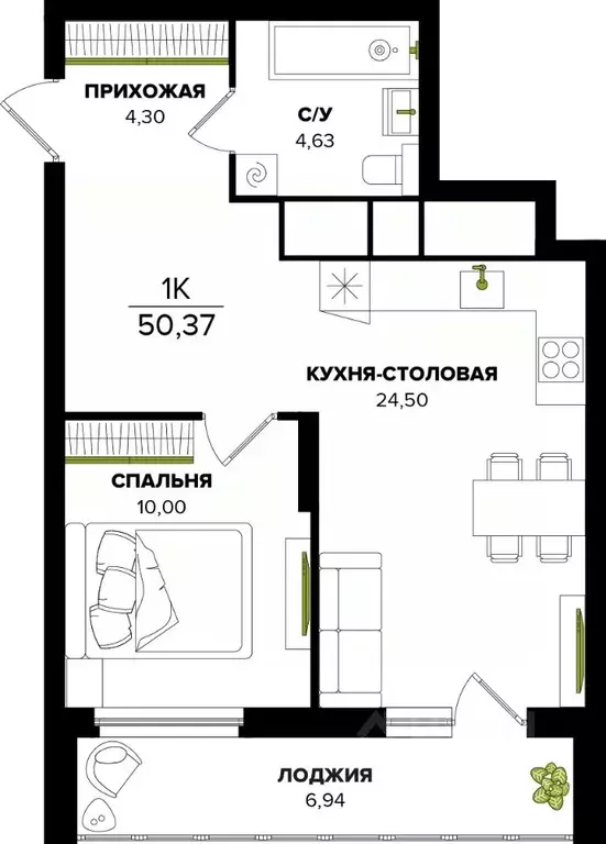 1-к кв. Тульская область, Тула  (50.37 м) - Фото 0