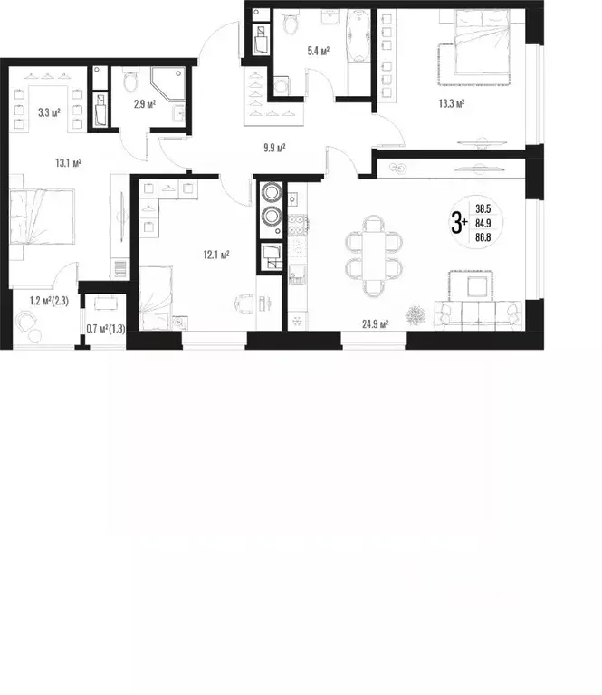 3-к кв. Астраханская область, Астрахань ул. Трофимова (86.8 м) - Фото 2
