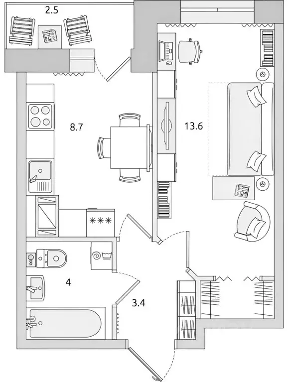 1-к кв. Санкт-Петербург ул. Русановская, 18к6 (34.5 м) - Фото 1