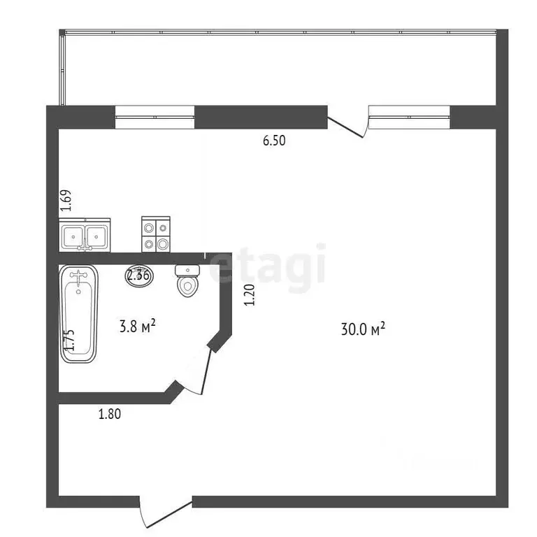 Студия Крым, Феодосия ул. Габрусева, 2 (33.8 м) - Фото 1