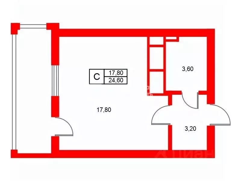 Студия Санкт-Петербург Комендантский просп., 69 (24.6 м) - Фото 2