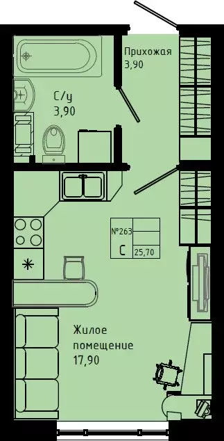 Квартира-студия: Коммунар, Железнодорожная улица, 41к3 (25.7 м) - Фото 1