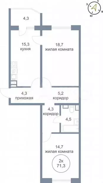 2-к. квартира, 71,3м, 11/16эт. - Фото 0