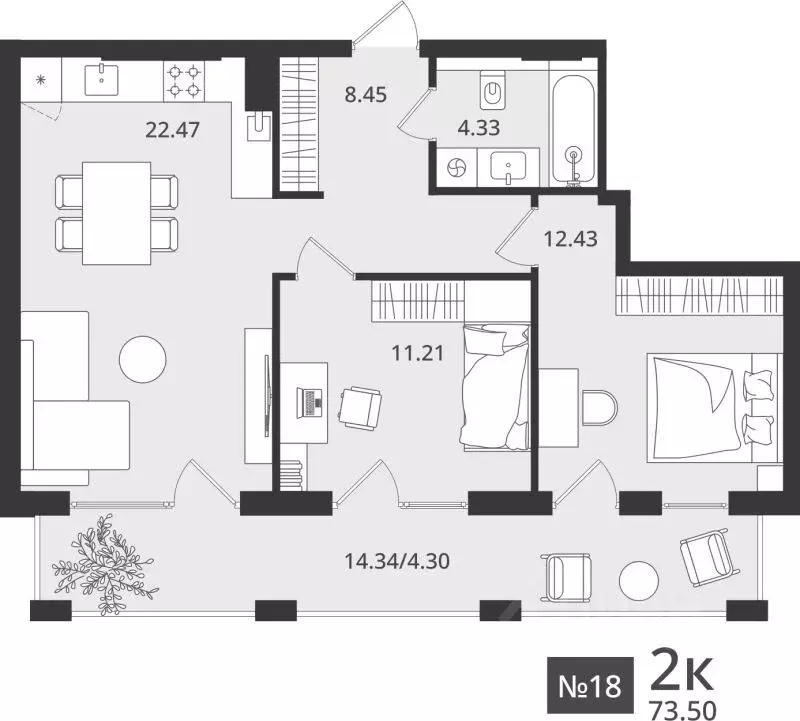 2-к кв. Калининградская область, Светлогорск Новая ул., 108-114 (73.5 ... - Фото 1