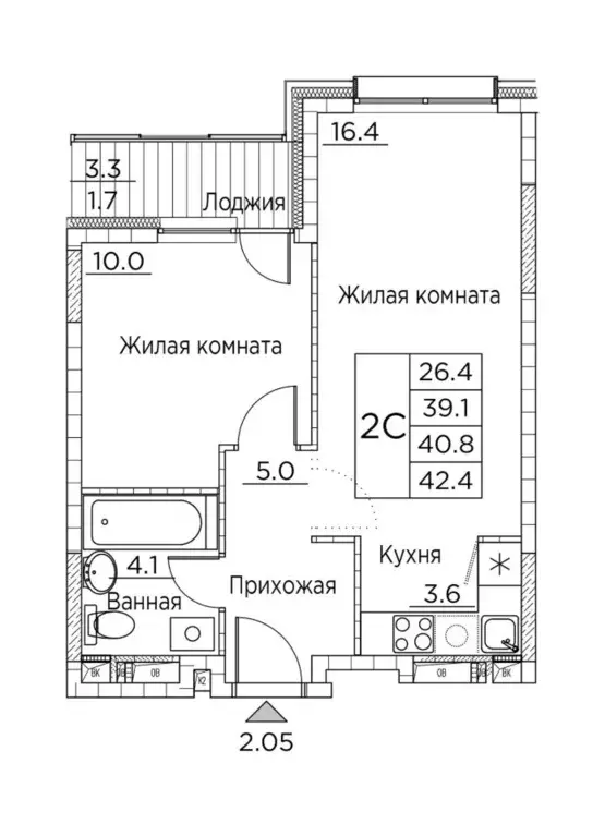 2-к кв. Приморский край, Владивосток ул. Расула Гамзатова, 7к2 (42.4 ... - Фото 0