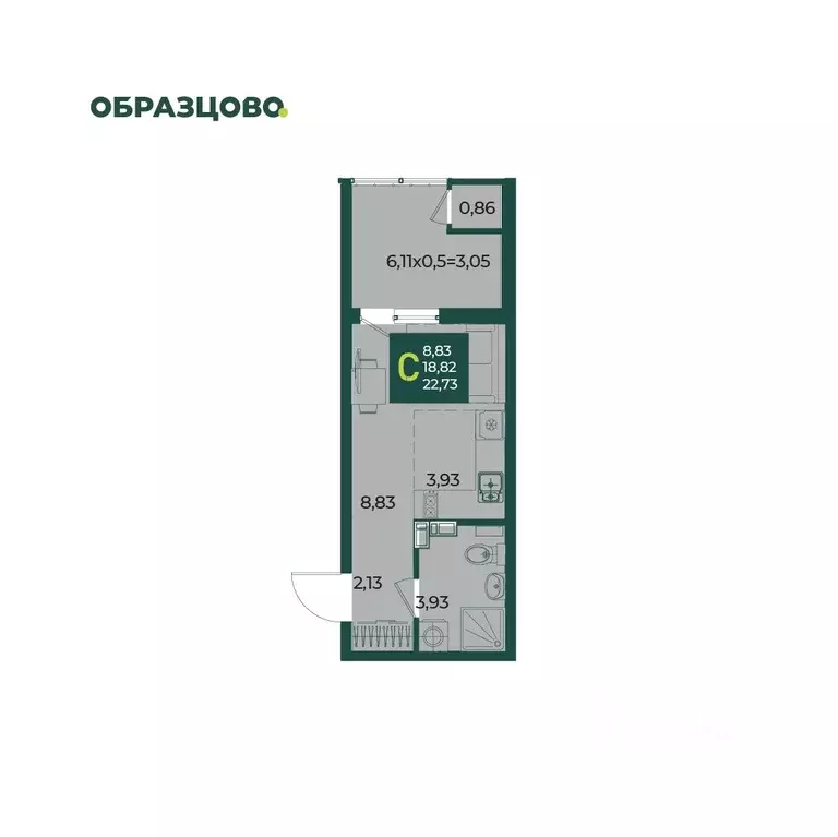 Студия Краснодарский край, Краснодар Образцово мкр,  (22.73 м) - Фото 1