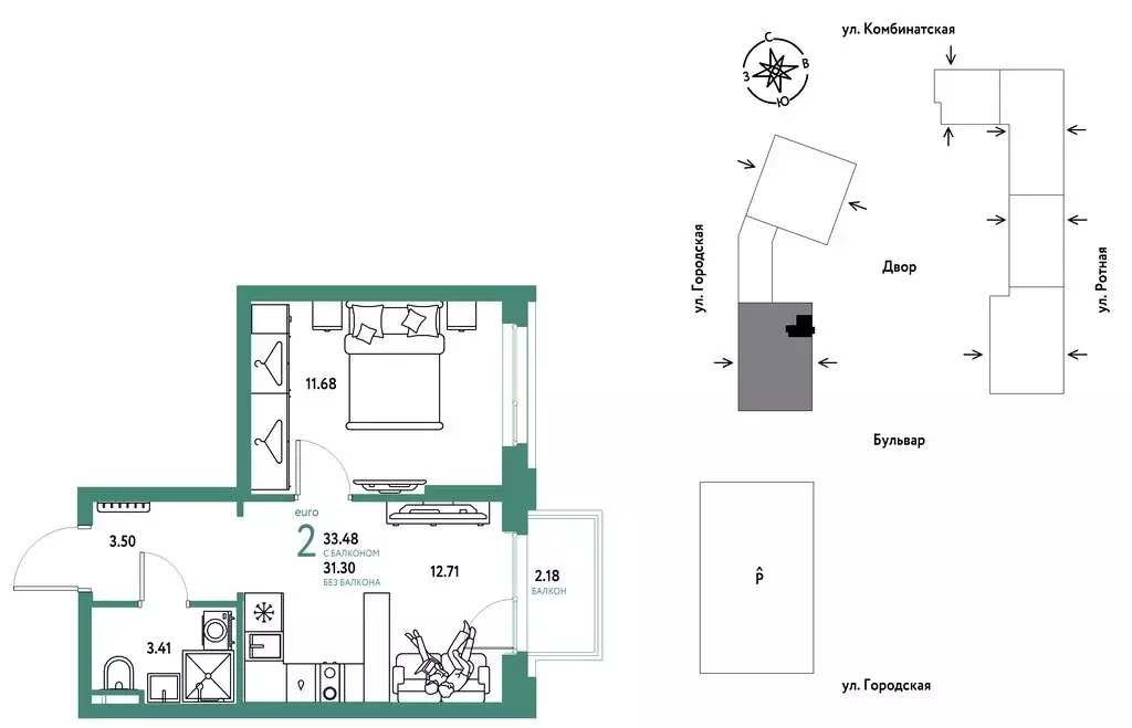2-комнатная квартира: Екатеринбург, Ленинский район (33.48 м) - Фото 1
