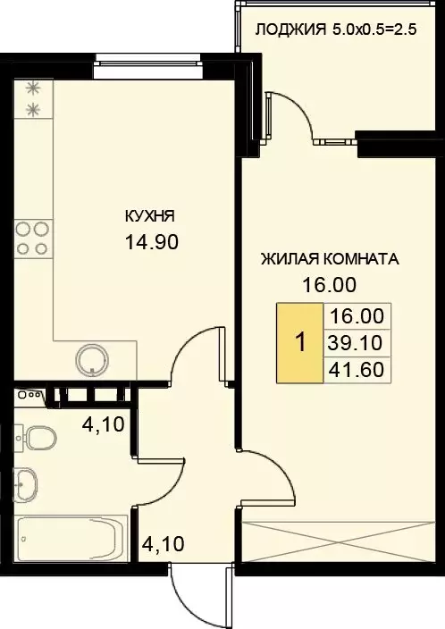 1-комнатная квартира: Краснодарский край, Динской район, ... - Фото 1