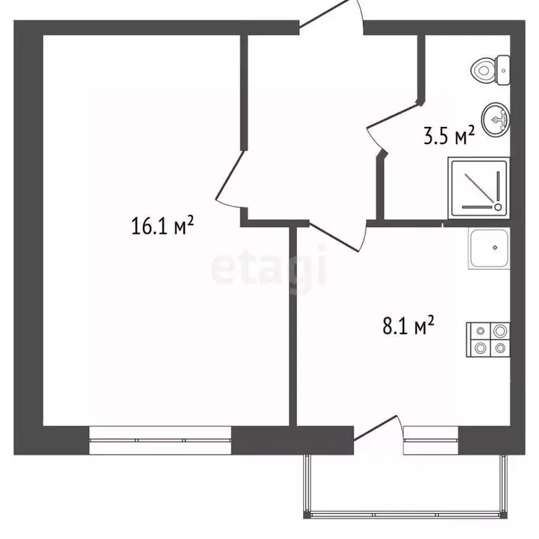 1-к кв. Калининградская область, Зеленоградск ул. Римская, 1 (32.4 м) - Фото 2