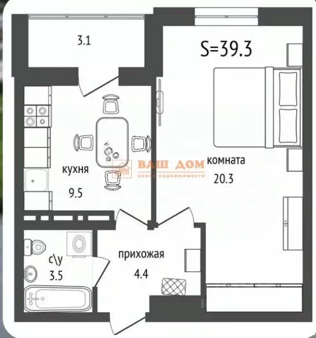 1-к кв. Тульская область, Тула городской округ, д. Харино ул. ... - Фото 2